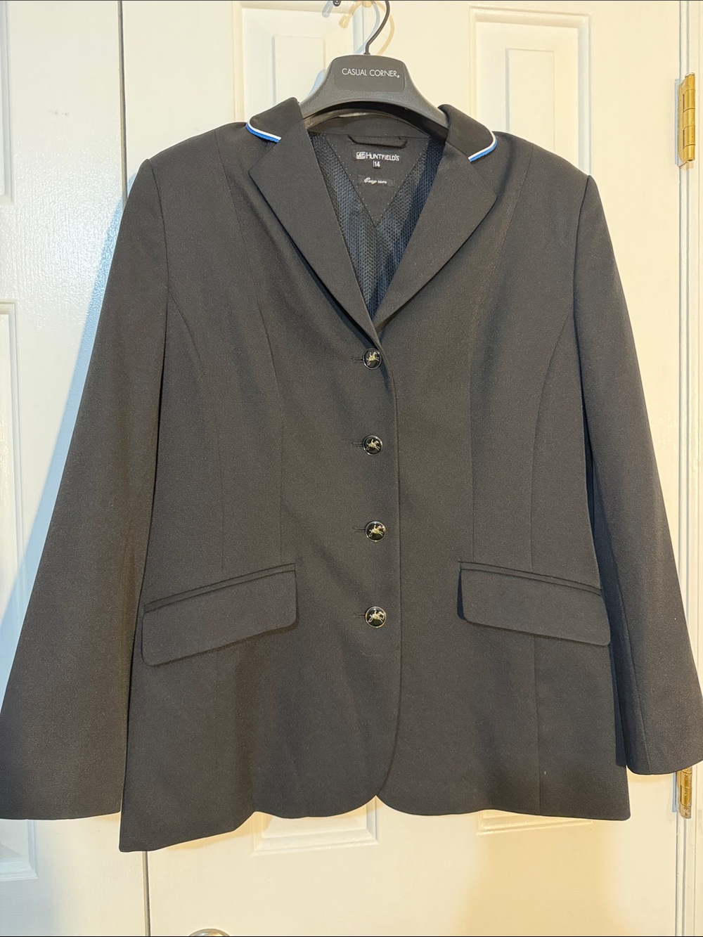 Huntfield’s Ladies Dressage Show Coat with Subtle Blue Trim, WASHABLE, 14